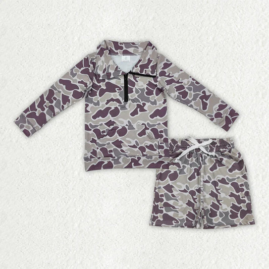 Baby Boys Southern Grey Camo Zipper Pockets Top Shorts Hunting Clothes Sets BLS0028