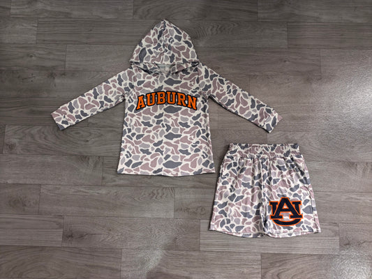 Preorder Baby Boys Grey Camo Auburn Long Sleeve Hoodie Short Team Clothes Set BLS0041