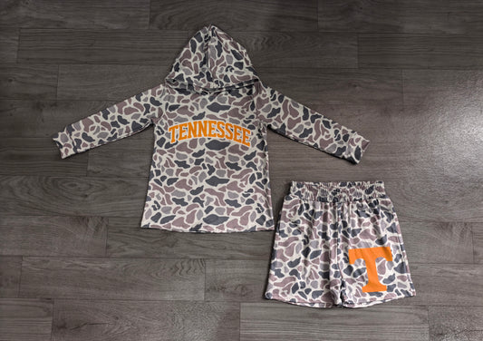 Preorder Baby Boys Grey Camo Tennessee Long Sleeve Hoodie Short Team Clothes Set BLS0042