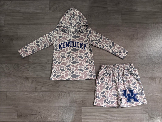 Preorder Baby Boys Grey Camo Kentucky Long Sleeve Hoodie Short Team Clothes Set BLS0043