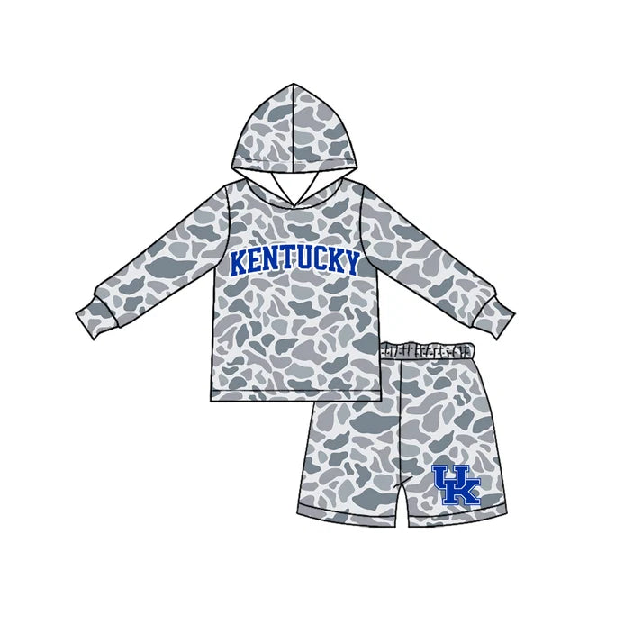 Preorder Baby Boys Grey Camo Kentucky Long Sleeve Hoodie Short Team Clothes Set BLS0043