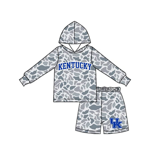 Preorder Baby Boys Grey Camo Kentucky Long Sleeve Hoodie Short Team Clothes Set BLS0043