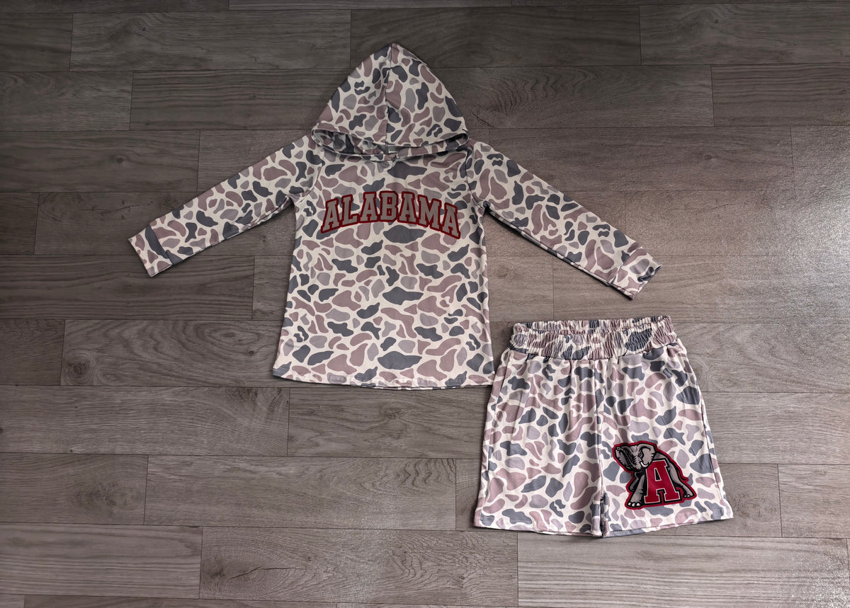 Preorder Baby Boys Grey Camo Alabama Long Sleeve Hoodie Short Team Clothes Set BLS0044