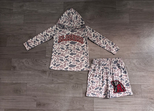Preorder Baby Boys Grey Camo Alabama Long Sleeve Hoodie Short Team Clothes Set BLS0044