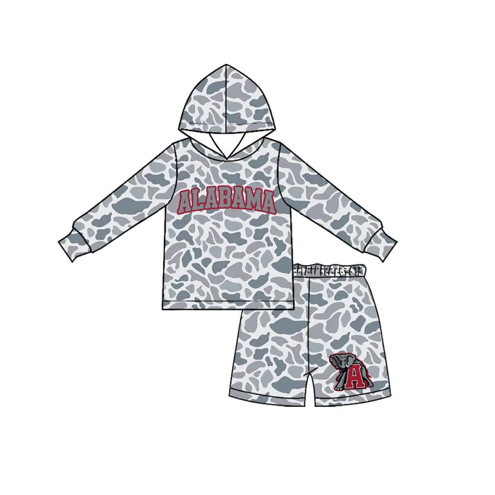 Preorder Baby Boys Grey Camo Alabama Long Sleeve Hoodie Short Team Clothes Set BLS0044