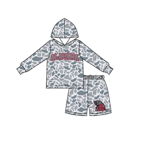 Preorder Baby Boys Grey Camo Alabama Long Sleeve Hoodie Short Team Clothes Set BLS0044