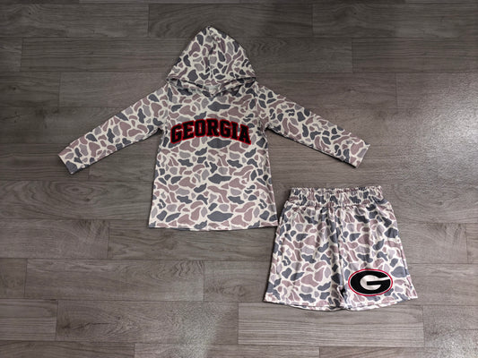 Preorder Baby Boys Grey Camo Georgia Long Sleeve Hoodie Short Team Clothes Set BLS0047