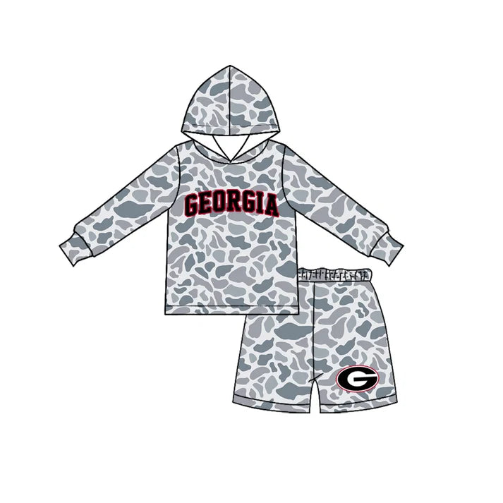 Preorder Baby Boys Grey Camo Georgia Long Sleeve Hoodie Short Team Clothes Set BLS0047