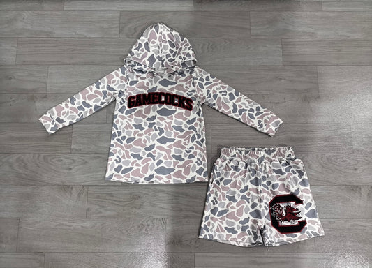 Preorder Baby Boys Grey Camo Gamecocks Long Sleeve Hoodie Short Team Clothes Set BLS0048