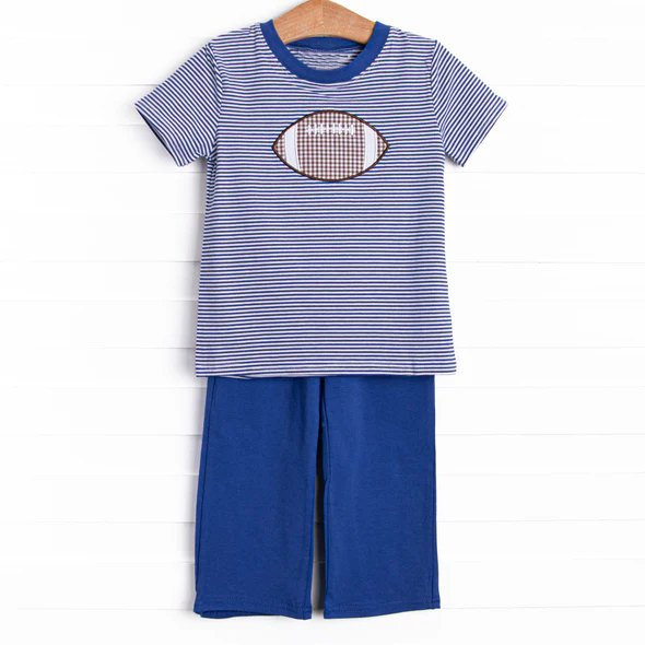 Baby Boys Clothes Blue Stripes Football Top Pants Sets Preorder BSPO0472