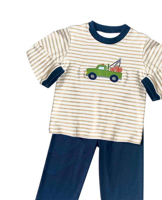 Boys Baby Clothes Stripes Pumpkins Truck Tops Pants Sets Preorder BSPO0474