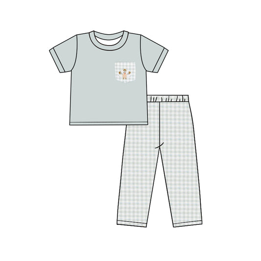 Baby Boys Clothes Thanksgiving Turkeys Top Checkered Pants Sets Preorder BSPO0476