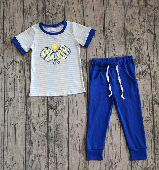 Embroidery Tennis Balls Baby Boys Stripe Top Pockets Leggings Clothes Sets Preorder 10.25