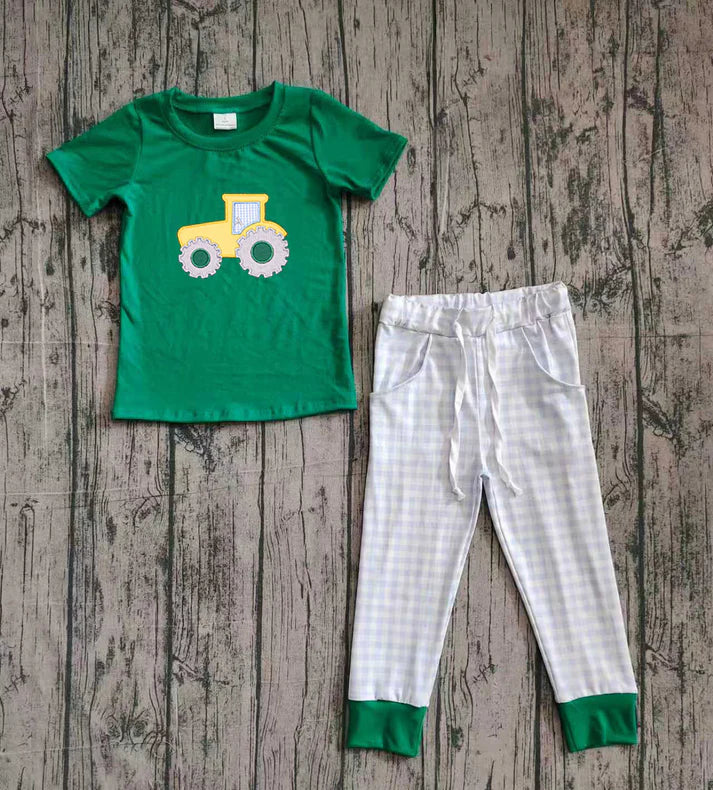 Embroidery Golf Truck Baby Boys Top Checked Pockets Leggings Clothes Sets Preorder 10.25