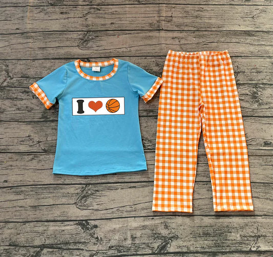 Embroidery I Love Basketball Baby Boys Checked Pants Team Clothes Sets Preorder BSPO0619 11.17