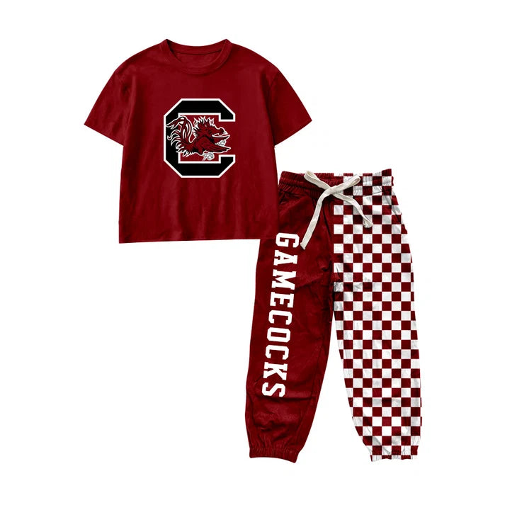 Preorder Baby Boys Red Carolina Shirt Top Pockets Joggers Team Clothes Sets BSPO0701