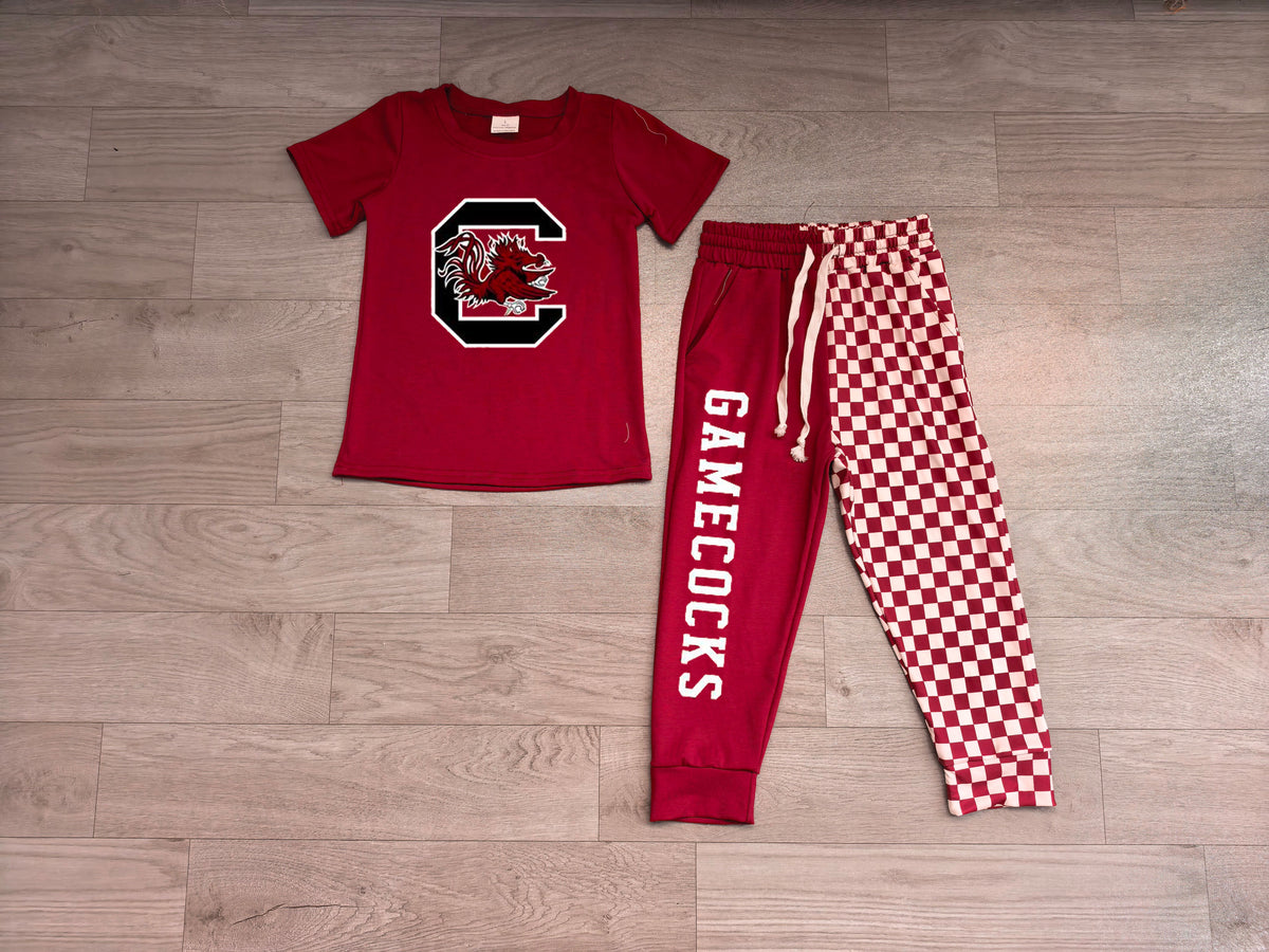 Baby Boys Clothes Vinyl Carolina Shirt Top Pockets Joggers Team Clothes Sets Preorder BSPO0701