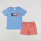 Sibling Baby Boys Embroidery Popsicle Flags Top Pockets Short 4th of July Clothes Sets