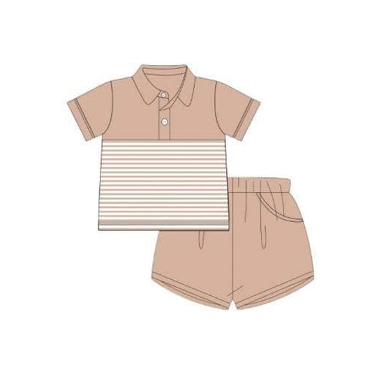 Baby Boys Clothes Pink Short Sleeves Button Stripe Top Pockets Short Clothes Set Preorder BSSO1413 3.4