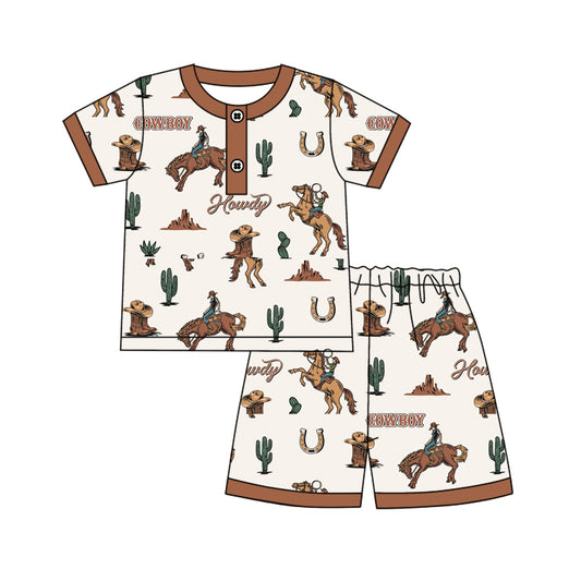 Baby Boys Pajamas Short Sleeves Button Horse Rodeo Cactus Top Short Pajamas Set Preorder BSSO1450 3.14