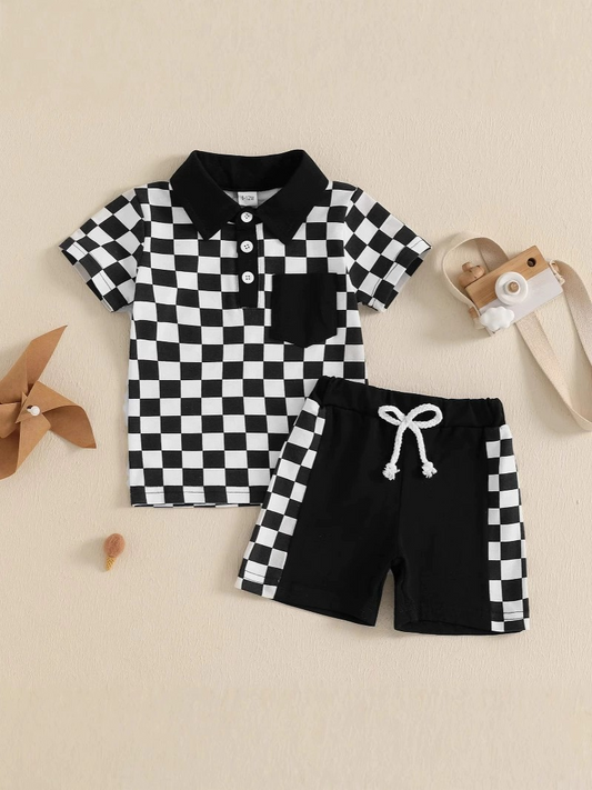 Baby Boys Clothes Black Plaid Button Pocket Top Shorts Sets Preorder BSSO1473 3.28