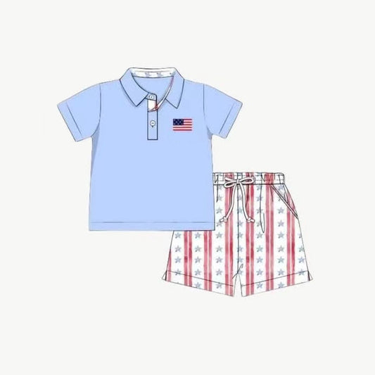 Baby Boys Clothes Button Flag Top Pockets Red Stripe Stars Short 4th Of July Outfits Preorder BSSO1480 3.29