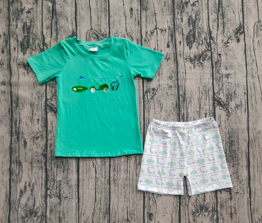 Embroidery Baby Boys Clothes Green Short Sleeves Golf Truck Top Short Set Preorder BSSO1540 6.7