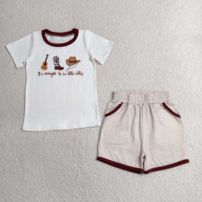 Sibling Baby Kids It's Alright to Be Little Bitty Stripe Top Short Western Clothes Set Rompers