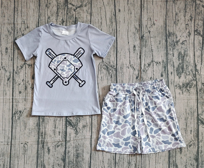 Baby Girls Grey Camo Baseball Top Shorts Team Clothes Sets Preorder 10.24