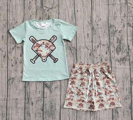 Baby Girls Green Camo Baseball Top Shorts Team Clothes Sets Preorder 10.24
