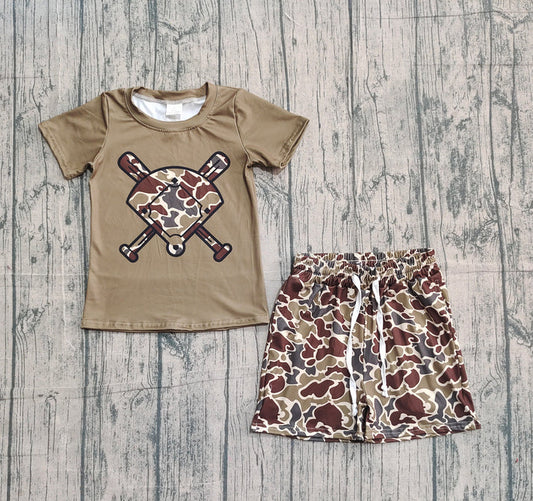 Baby Girls Dark Brown Camo Baseball Top Shorts Team Clothes Sets Preorder 10.24