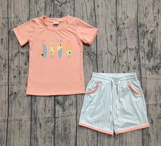 Embroidery Fishing Baby Boys Shirts Stripe Pockets Shorts Hunting Clothes Sets Preorder BSSO1606 11.17