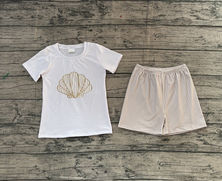 Embroidery Stripe Shells Baby Boys Top Shorts Clothes Sets Preorder BSSO1618 11.17