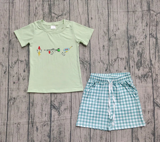 Embroidery Fishing Baby Boys Top Checked Pockets Shorts Hunting Clothes Sets Preorder BSSO1621 11.17