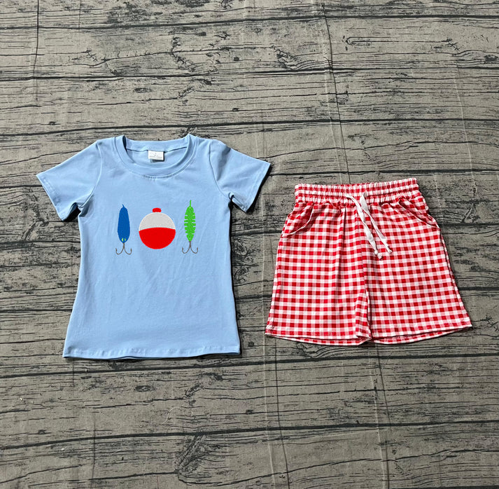 Embroidery Fishing Baby Boys Top Checked Pockets Shorts Hunting Clothes Sets Preorder 1.14