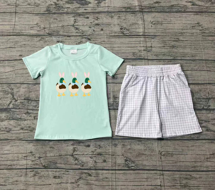 Embroidery Rabbits Ducks Baby Boys Checked Pockets Shorts Easter Clothes Sets Preorder 1.14