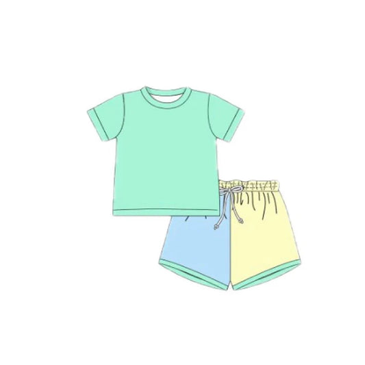 Baby Boys Aqua Shirt Top Blue Yellow Shorts Clothes Sets Preorder 11.21