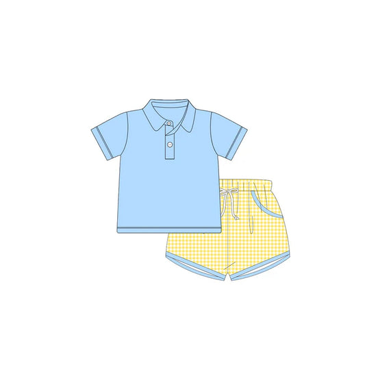 Baby Boys Blue Button Polo Shirts Checked Pockets Shorts Clothes Sets Preorder 11.21