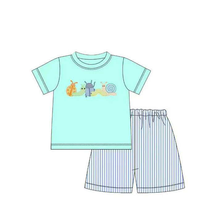 Baby Boys Ladybirds Snails Top Stripe Shorts Clothes Sets Preorder 11.21