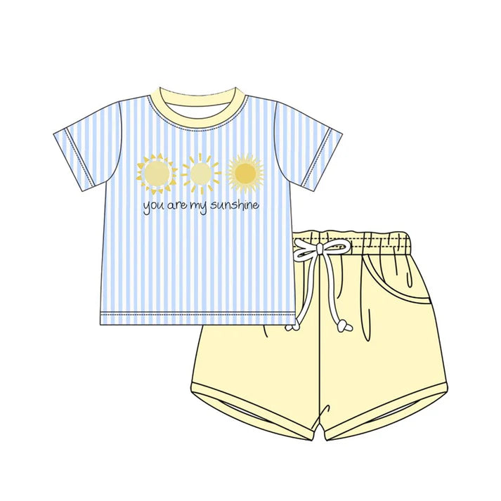 Baby Boys Stripe You are My Sunshion Top Pockets Shorts Clothes Sets Preorder 11.21
