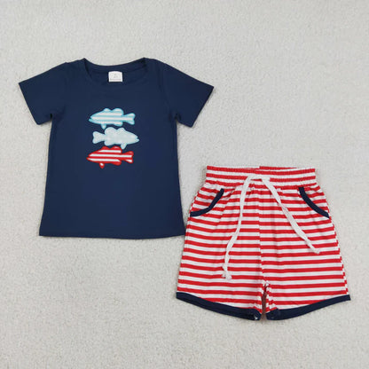 Sibling Baby Boys Embroidery Popsicle Flags Top Pockets Short 4th of July Clothes Sets