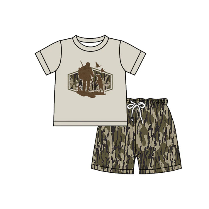 Baby Boys Olive Camo Dogs Ducks Top Shorts Hunting Clothes Sets Preorder 11.28