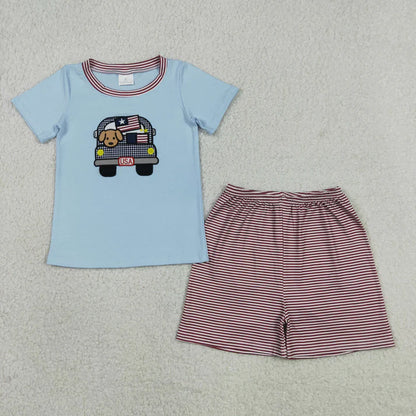 Sibling Baby Boys Embroidery Popsicle Flags Top Pockets Short 4th of July Clothes Sets