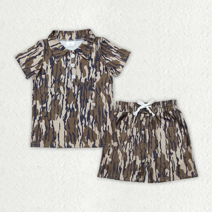 Baby Boys Southern Olive Camo Buttons Polo Top Pockets Shorts Clothes Sets BSSO1997