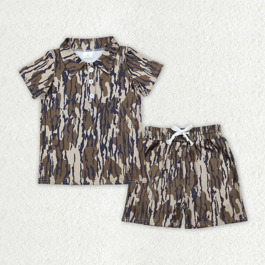 Baby Boys Southern Olive Camo Buttons Polo Top Pockets Shorts Clothes Sets BSSO1997