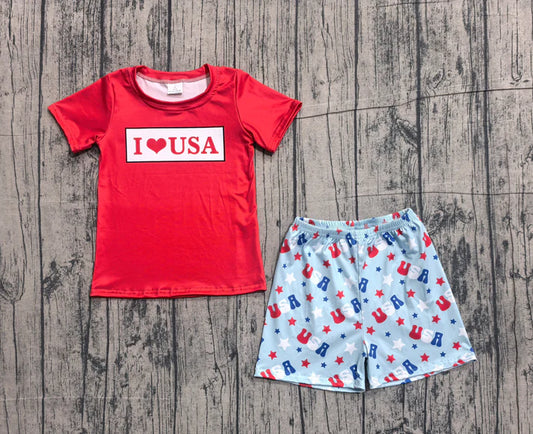 Baby Boys I Love USA Stars Top Short 4th of July Clothes Set Preorder