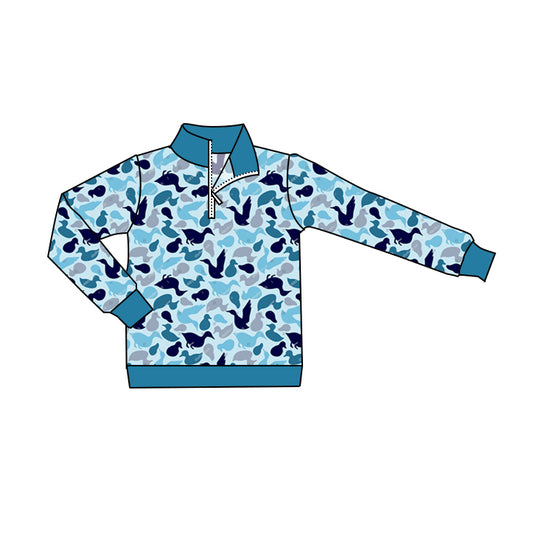 Baby Boys Clothes Blue Ducks Camo Zip Pullovers Shirts Tops Preorder BT0801