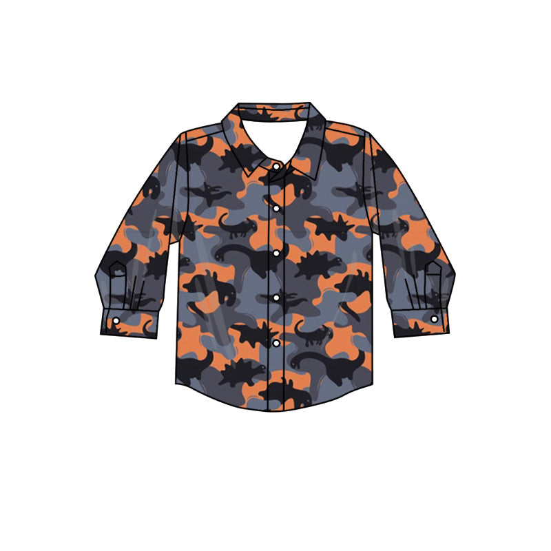 Baby Boys Clothes Orange Grey Dinosaurs Camo Buttons Shirts Tops Preorder BT0802