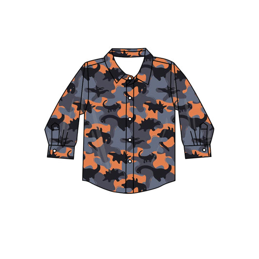 Baby Boys Clothes Orange Grey Dinosaurs Camo Buttons Shirts Tops Preorder BT0802