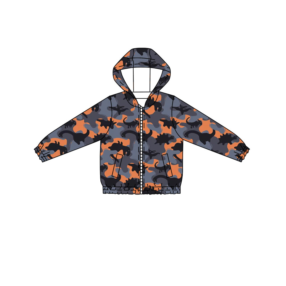 Baby Boys Clothes Orange Grey Dinosaurs Camo Hooded Tops Preorder BT0803